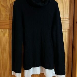 AB Studio Black Mock Neck Sweater with White Layered Hem